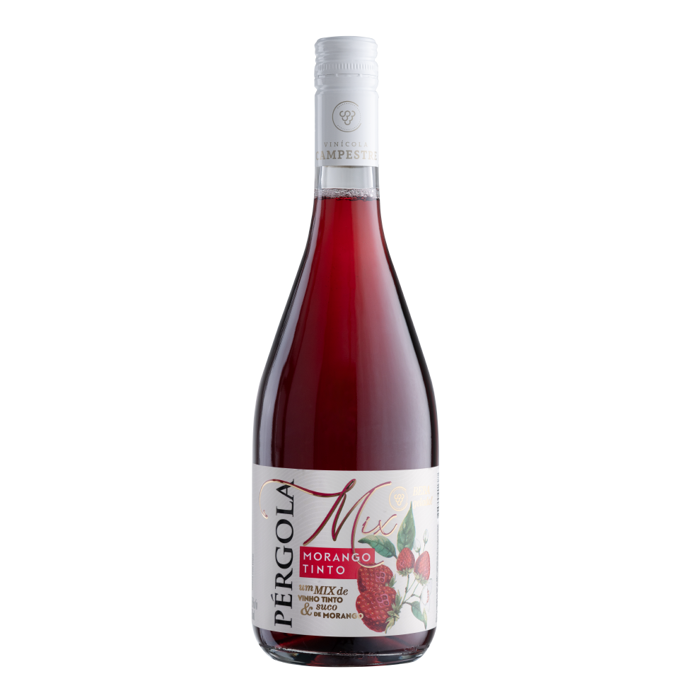 Garrafa de cooler Pergola Mix Morango Tinto, com vinho tinto e suco de morango, 750 ml.