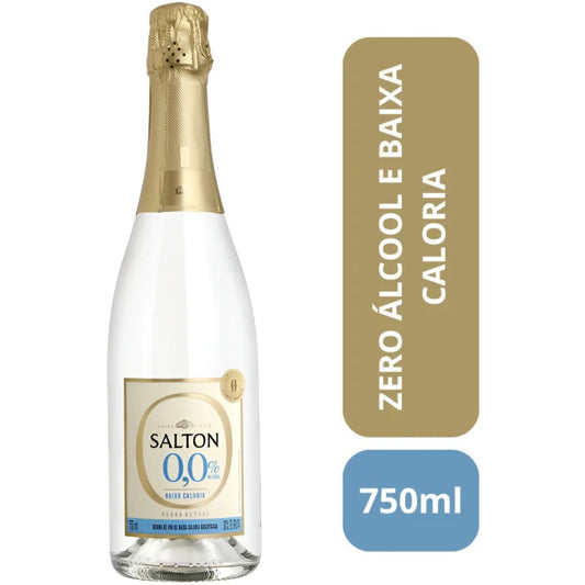 Garrafa Salton 0,0% álcool e baixa caloria, 750 ml, com destaque promocional.
