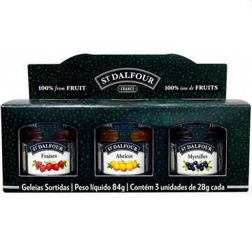 Caixa St. Dalfour Mini Trio com três geleias de morango, damasco e mirtilo, 84 g