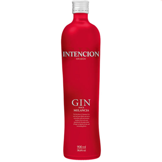 Garrafa vermelha de Gin Intencion Infusion Doce Melancia 900 ml com tampa branca.