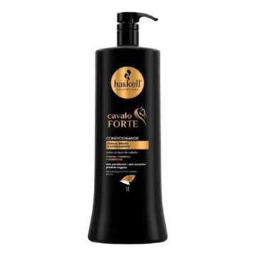 Condicionador Haskell Cavalo Forte 1 L com biotina, pantenol e queratina em frasco preto com válvula pump.
