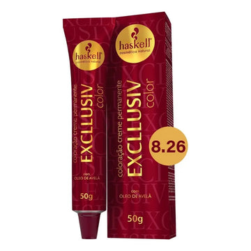 Coloração permanente Haskell Excllusiv Color 8.26 em tubo de 50 g com caixa, tom louro claro violeta vermelho.