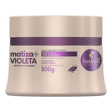 Máscara matizadora violeta Haskell Matiza+ para cabelos loiros e grisalhos, pote de 300 g.