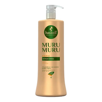 Frasco de shampoo Haskell Murumuru 1 L com válvula pump, indicado para nutrição intensa.
