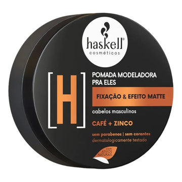Pomada modeladora Haskell Pra Eles para cabelos masculinos, com fixação e efeito matte, café e zinco, 55 g.