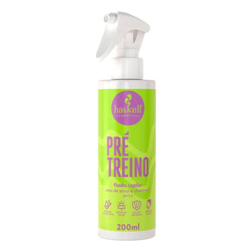 Frasco spray Haskell Pré Treino Fluido Capilar 200 ml, com cera de arroz e vitamina E.