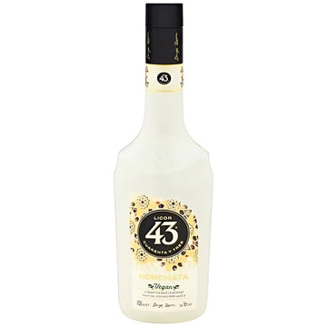 Garrafa branca de Licor 43 Horchata com tampa preta e rótulo decorado.
