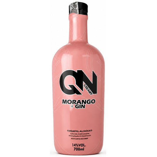 Garrafa rosa de bebida QN Creamy Morango + Gin, 700 ml e 14% vol.