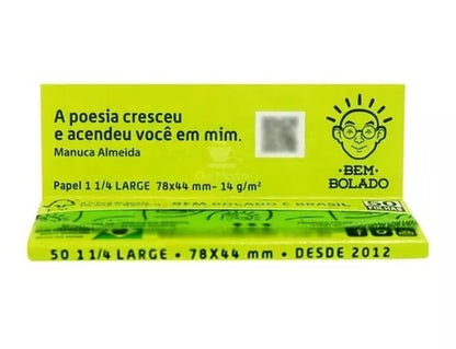 Livreto Bem Bolado aberto com indicação de 50 folhas, tamanho 78 x 44 mm e gramatura 14 g/m²