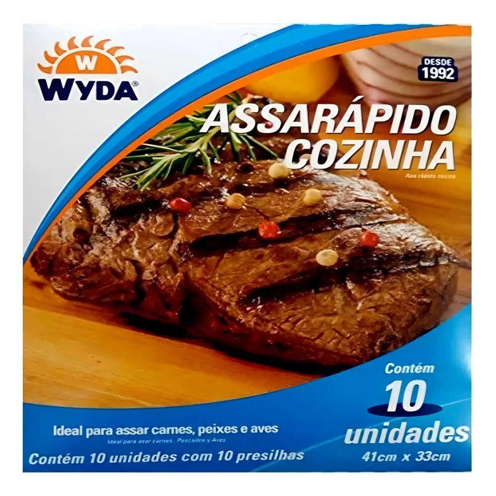 Frente da caixa Wyda Assa Rapido com 10 unidades e medida de 41 x 33 cm.