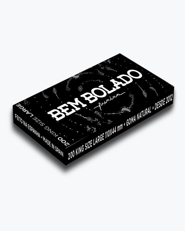 Embalagem preta Bem Bolado Premium identificada como King Size Large e 200 folhas.