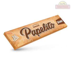 Livreto Papelito Brown King Size fechado, exibindo a marca e a indicação de 36 folhas.