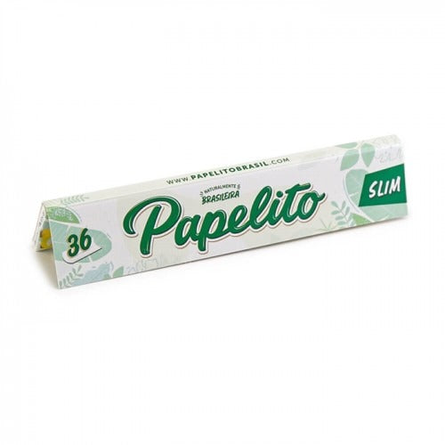 Livreto Papelito Slim com embalagem branca e verde e indicação de 36 folhas