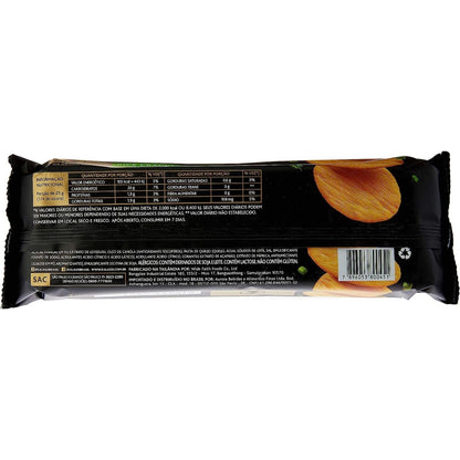 Verso da embalagem do snack Kalassi Queijo e Cebola com ingredientes e tabela nutricional