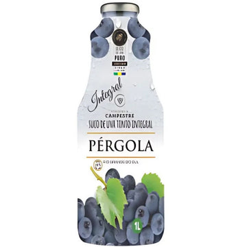 Garrafa de 1 litro de suco de uva tinto integral Pérgola, vista de frente.