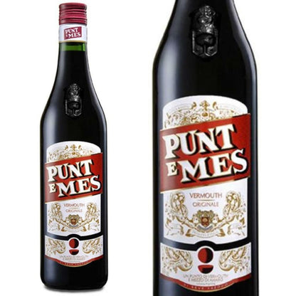 Garrafa Punt e Mes e detalhe ampliado do rótulo Vermouth Originale