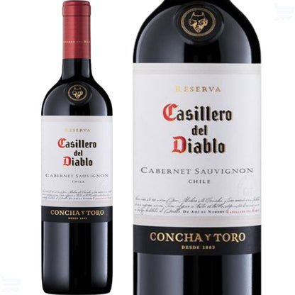 Garrafa e detalhe do rótulo Casillero del Diablo Reserva Cabernet Sauvignon, da Concha y Toro.