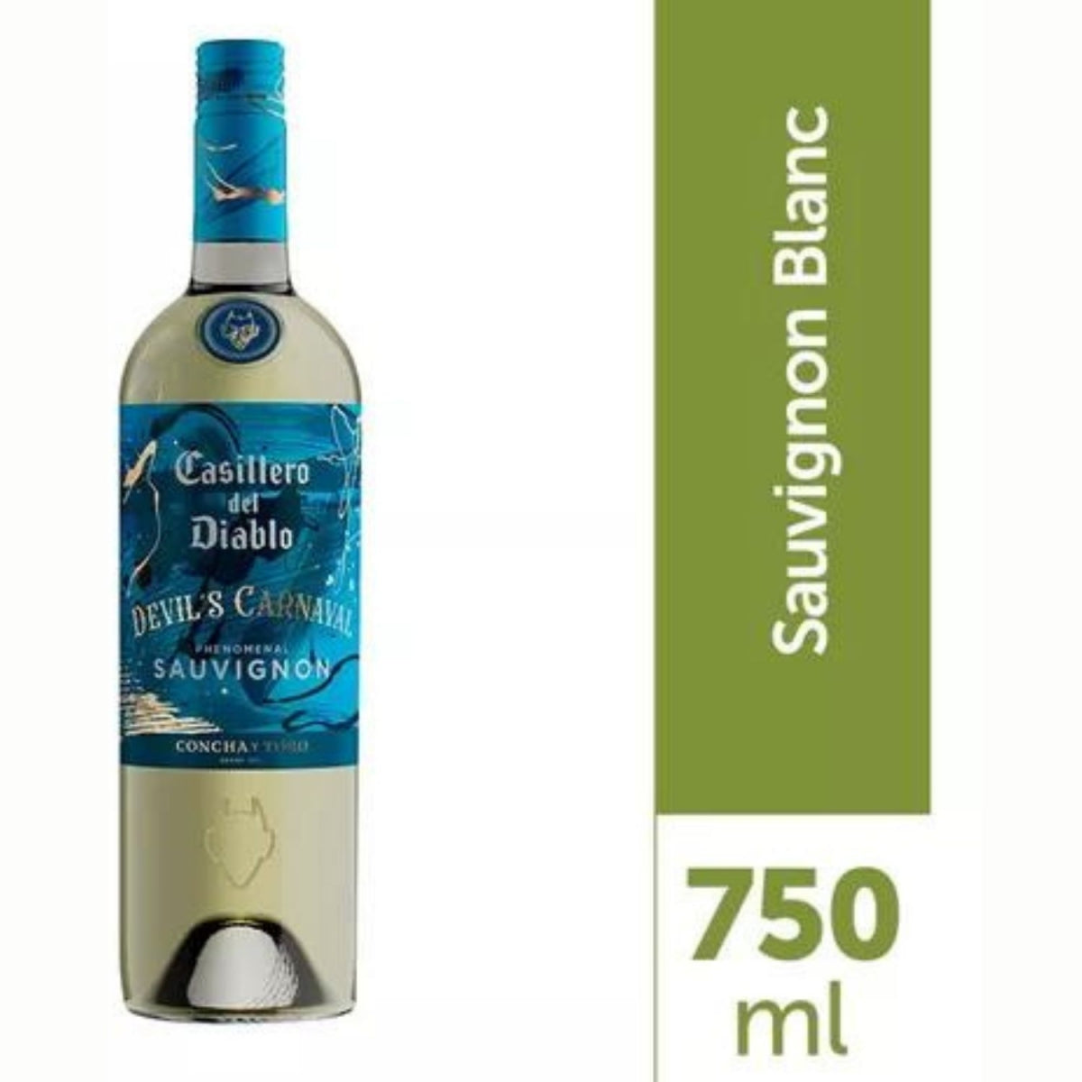 Garrafa de vinho Casillero del Diablo Devil's Carnaval Sauvignon e indicação de 750 ml.