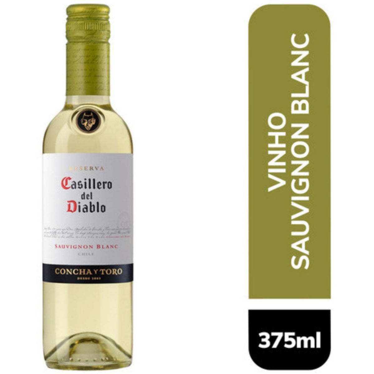 Garrafa de vinho branco Casillero del Diablo Sauvignon Blanc e indicação de 375 ml