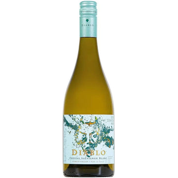 Garrafa de vinho Diablo Crystal Sauvignon Blanc com rótulo claro e cápsula verde-azulada.