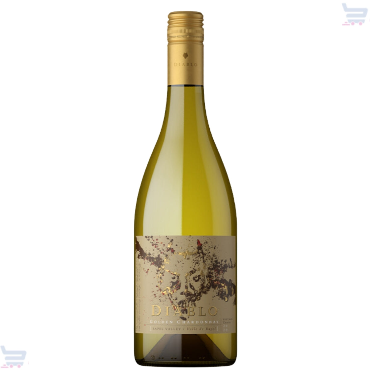 Garrafa de vinho Diablo Golden Chardonnay com rótulo dourado e vidro verde.