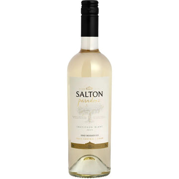Garrafa de vinho branco Salton Paradoxo Sauvignon Blanc 750 ml, com rótulo claro e tampa preta.