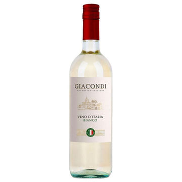 Garrafa de vinho branco Giacondi Bianco com cápsula vermelha e rótulo claro