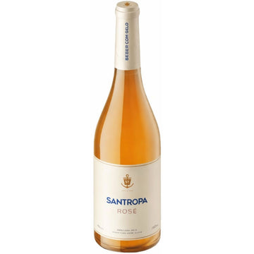 Garrafa de vinho Santropa Rosé com líquido rosado e rótulo claro.