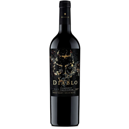 Garrafa de vinho tinto Diablo Black Cabernet Sauvignon com rótulo preto e dourado