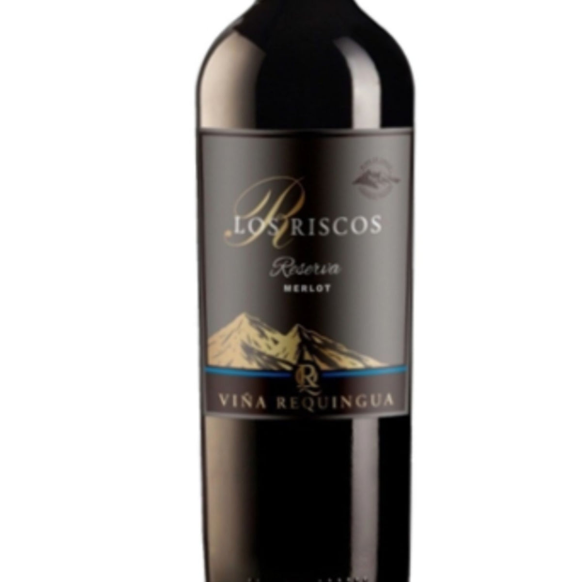 Close do rótulo Reserva Merlot da vinícola Los Riscos.