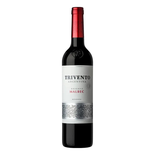 Garrafa de vinho tinto Trivento Reserve Malbec, da Argentina, região de Mendoza.